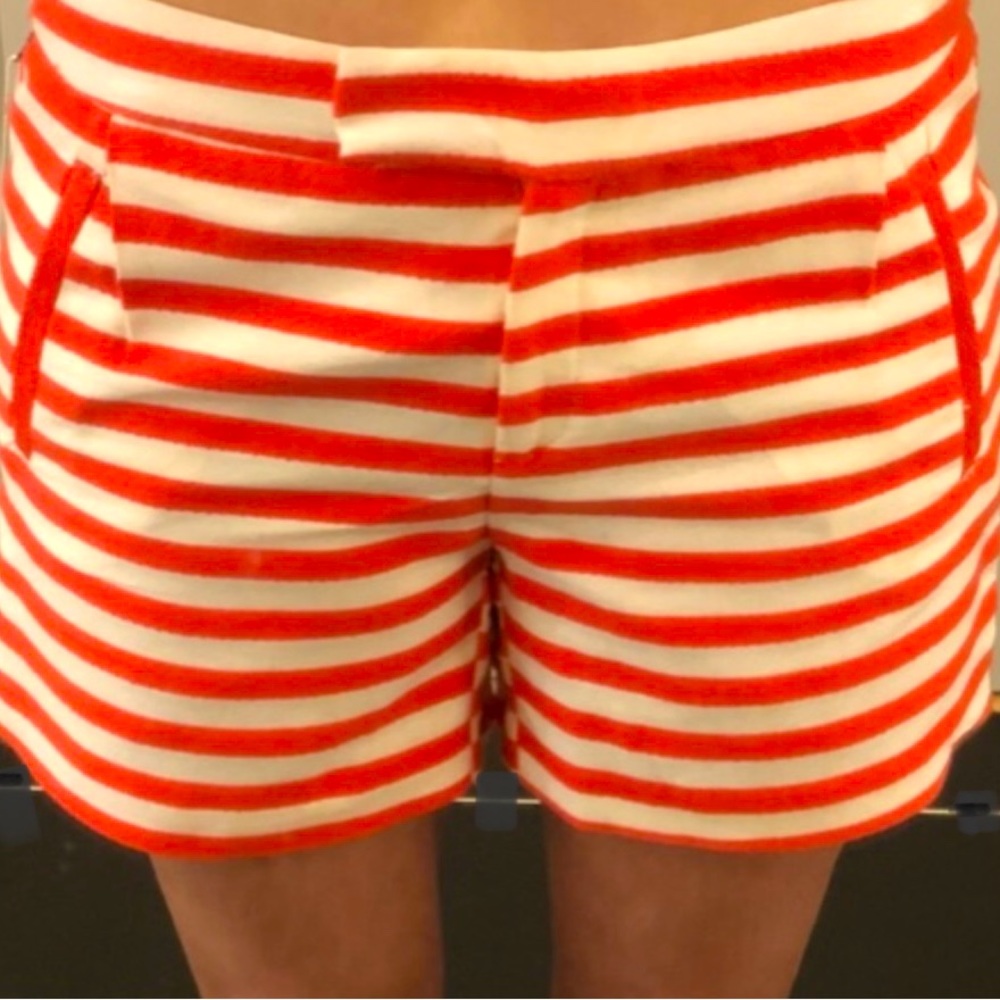 Anthropology Dalia Coral and White striped textured shorts